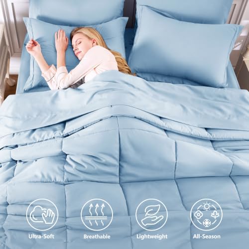 CozyLux Queen Comforter Set, 7-Piece Bed in a Bag, Baby Blue - Image 2