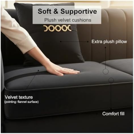 83" Oversized 3 Seater Sofa, Velvet Couch - Image 6
