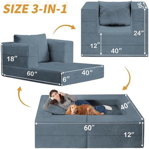 Futon Sofa Bed with Pillow, 3-in-1 Sleeper Sofa Bed with Removable Cover - Image 3