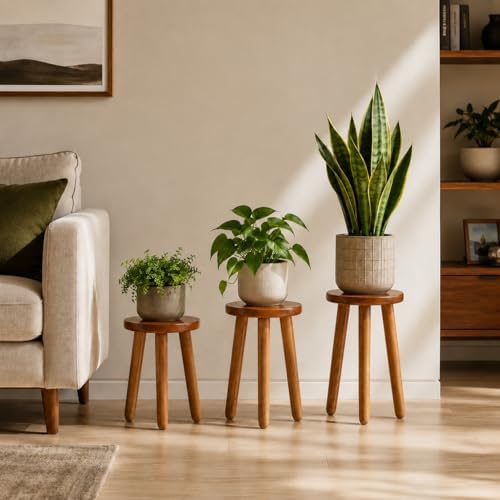 Teak Wood Plant Stand, Wood Accent Table - Image 7