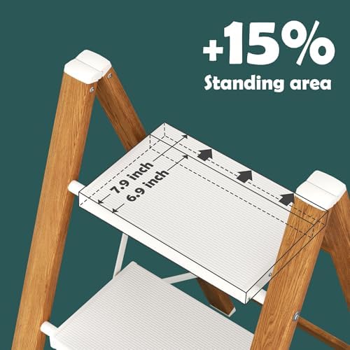 Taranta 3 Step Stool Foldable, Aluminum Step Ladder-WhiteWoodgrain - Image 3