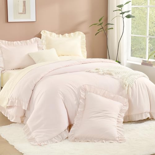 Litanika King Comforter Set, 3 Pieces Light Pink Ruffle Bedding Set by Litanika