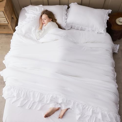 Andency White Ruffle Super King Comforter Set, 3 Pieces - Image 3