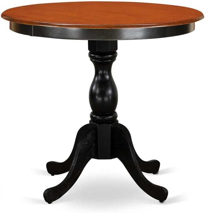 East West Furniture ESVA3-BCH-C 3 Piece Kitchen Table Set for Small Spaces Contains a Round Dining Room Table with Pedestal and 2 Linen Fabric Upholstered Chairs, 30x30 Inch, Black & Cherry