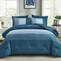 Blue Striped Comforter Set Queen, 7 Piece Boho Patchwork Bed in a Bag by Anibedding