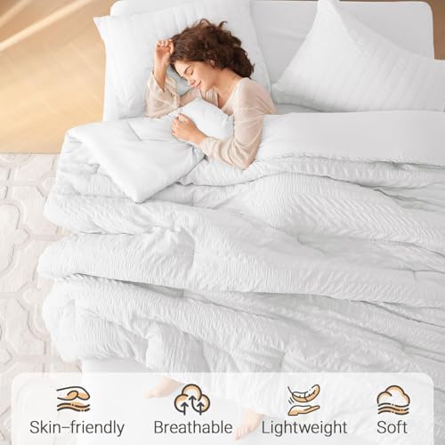 MUXHOMO King Comforter Set 7 Pieces, Seersucker Bed in a Bag - Image 2
