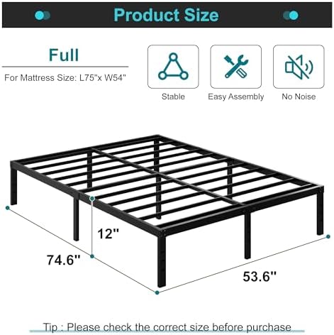 12 Inch Full Size Bed Frame, Heavy Duty Bed Frame Full - Image 2