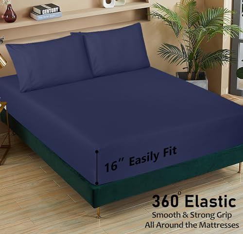 RUVANTI 100% Cotton Twin Sheets, Percale Weave Twin Sheet Set, Crown Blue - Image 4