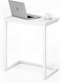 Sofa C Side End Table Wood Accent Couch Coffee Tray Snack Notebook Laptop Holder Over Bed Stand Reading Desk White Color 22x14x27 Inch Space Saving for Living Room Bedroom