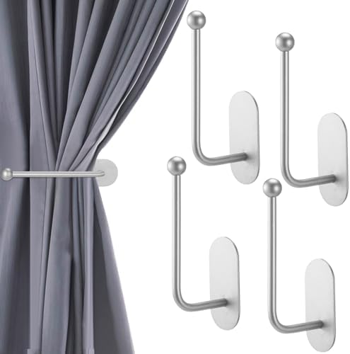 CroBlissful 4 Pcs Adhesive Curtain Holdbacks No Drill Window Hook by CroBlissful