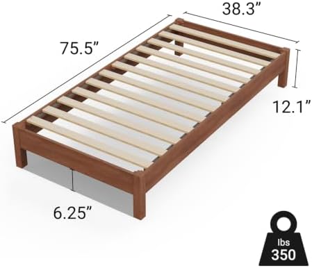 Twin Bed Frame Signature Solid Pine Wood Platform, Noise Free, Under Bed Storage - Image 2