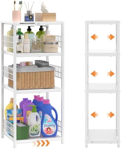 4 Tier Expandable Slim Storage Shelf, Metal Shelving Unit by DAOUTIME