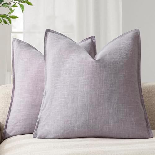 Foindtower Linen Solid Decorative Throw Pillow Covers 22x22 Light Purple by Foindtower
