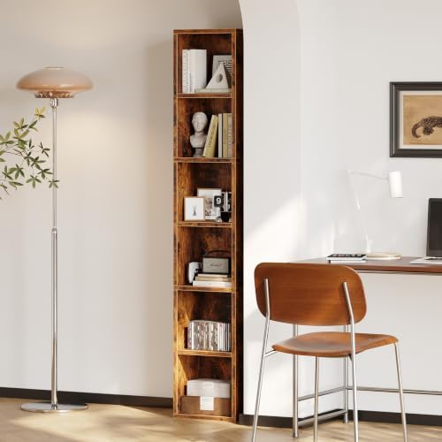 Zenira Corner Bookcase, Tall Narrow 6 Cube Storage Organizer, 6 Tier Shelf - Image 2