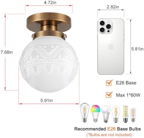 Semi Flush Mount Ceiling Light, Modern Globe Milk Glass Ceiling Light Fixture - Image 6