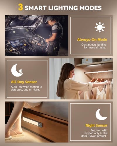 10.5 Inch 2 Pack Under Cabinet Lighting, 3 Color Temps Rechargeable Motion - Image 3