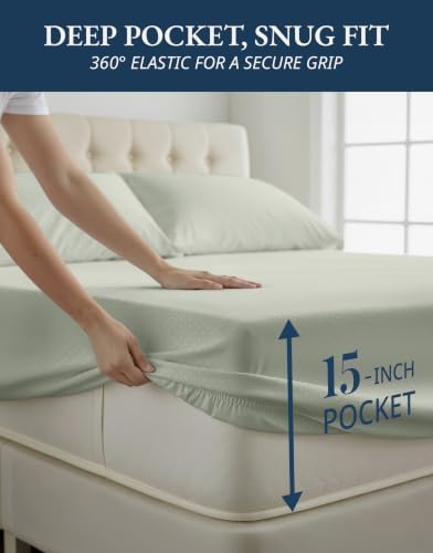 LANE LINEN King Size Sheets Deep Pocket Set Sateen - Image 6