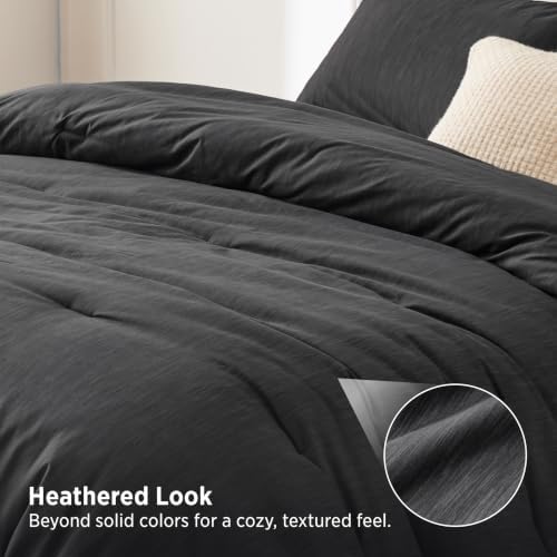 Bedsure Charcoal Queen Comforter Set, Soft Cationic Dyed Bedding Set 3 Pcs - Image 3