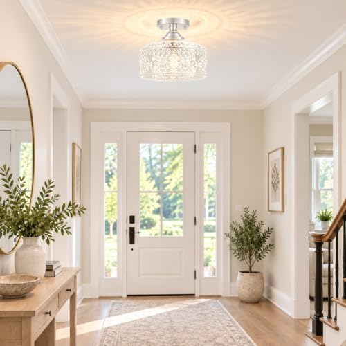 Brushed Nickel Semi Flush Mount Ceiling Light, Antique Ceiling Light - Image 2
