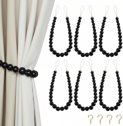 Hion 6 Pack Wood Bead Curtain Tiebacks Holdbacks by Hion