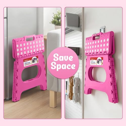 11" Folding Step Stool for Kids and Adults, Holds 300 lb, Rose red - Image 4