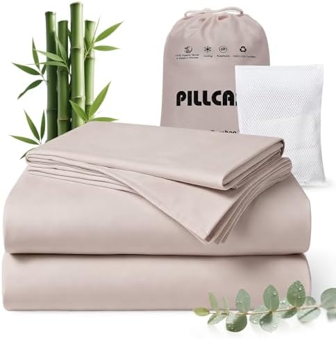 100% Bamboo Viscose & Lyocell Tencel Sheets Set Queen Size，Cooling & Silky Soft by Pillcase
