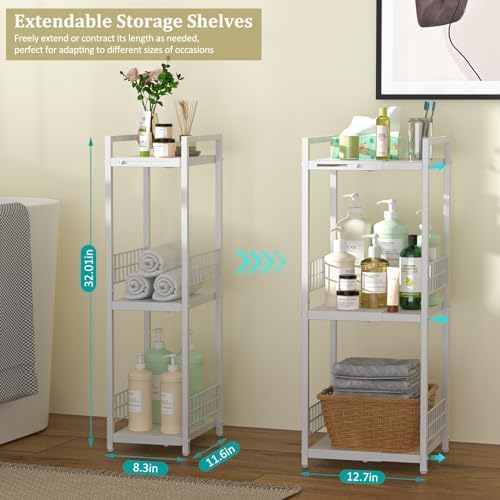 Expandable Slim Storage Shelf, 3 Tier Metal Shelving Unit - Image 3