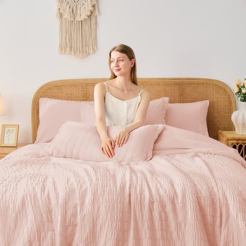 Queen Comforter Set with Sheets, 7 Pieces Bed in a Bag, Blush Pink - Image 3