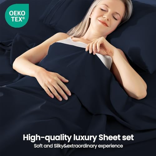 ROSE&RISY Navy Queen Sheet Set, 4 Pieces Soft Bedding King Sheet Set, - Image 2