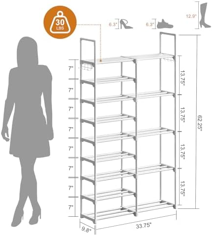 WOWLIVE 9 Tier 2-Column Shoe Rack, 30-35 Pairs Stackable White - Image 3