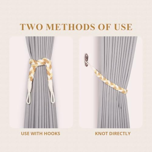NICEEC 2 Pack Natural Cotton Rope Curtain Tiebacks Elegant Boho Style - Image 4