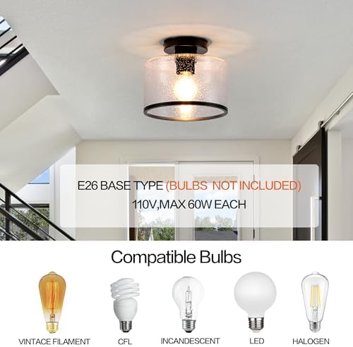 Modern Flush Mount Ceiling Light, Seeded Glass Ceiling Light Fixture, - Image 3