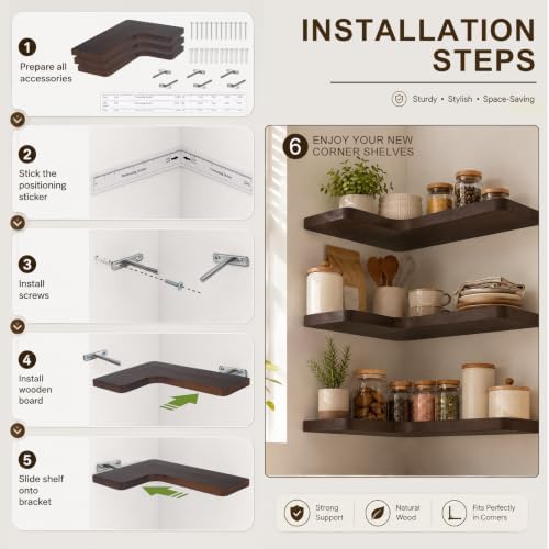 Floating Corner Shelves Solid Pinewood Wall Mounted Shelf - Image 3