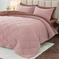 Twin Comforter Set 5 Pieces, Reversible Bed in a Bag, Rose Gold/Mocha by MUXHOMO