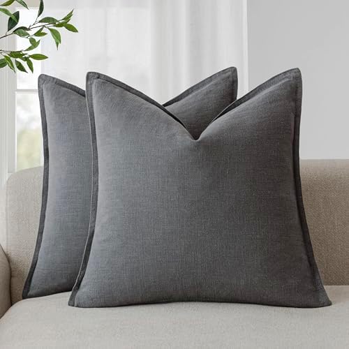Foindtower Linen Solid Decorative Throw Pillow Covers 22x22 Inch Grey by Foindtower