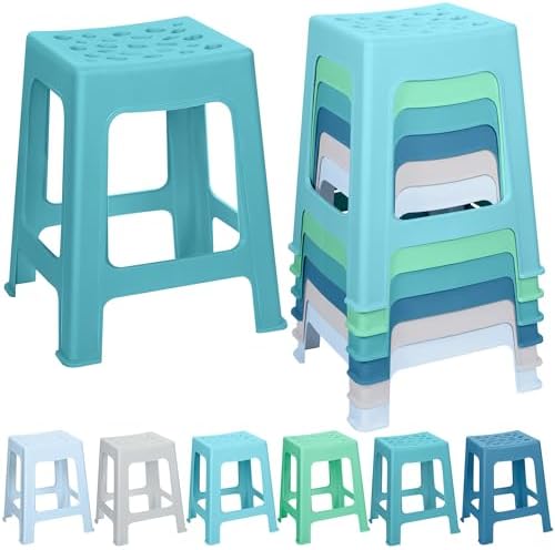 TURSTIN 6 Pack Plastic Stools 16.9 Inch Nesting Stools 6 Color Portable by TURSTIN