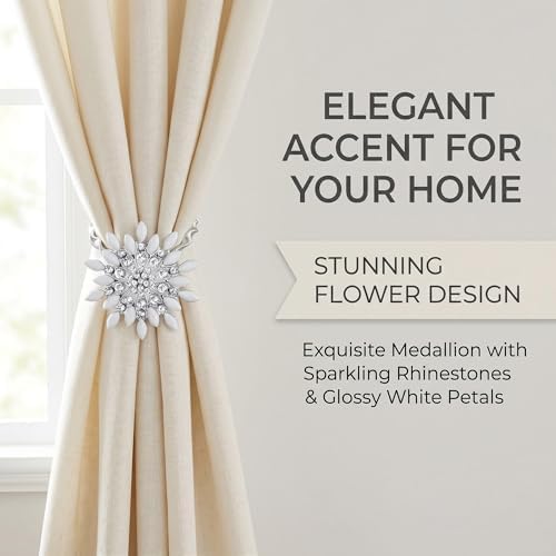 2 Pack White Rosette Curtain Tiebacks Window Holdback Buckles - Image 2