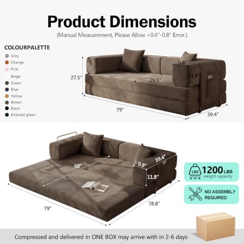 79" Convertible Futon Sofa Bed, Boneless Couch - Image 2