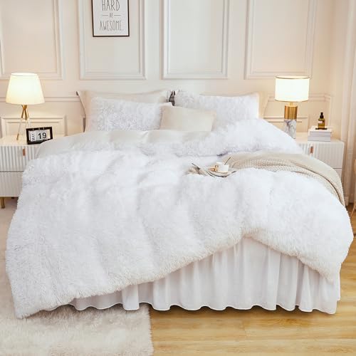 Andency White California King Comforter Set, Fluffy Faux Fur Warm Bed Set - Image 5