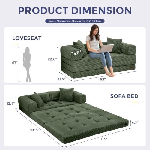 MAXYOYO 63" Convertible Sofa Bed, Boneless Futon Couch Floor Sofa - Image 3