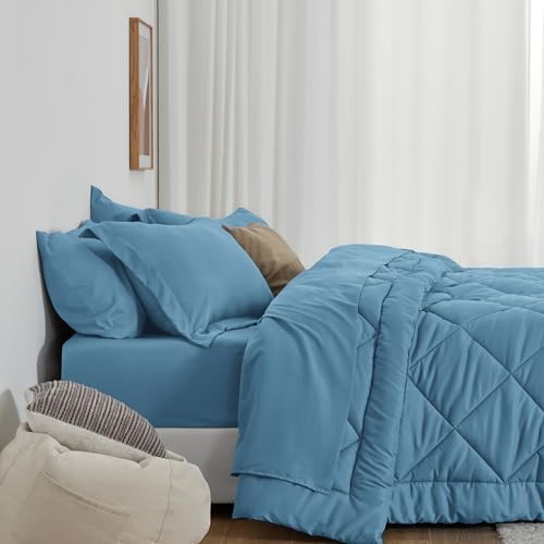 Love's cabin King Size Comforter Set, 7 Pieces Bed in a Bag, Misty Blue - Image 3