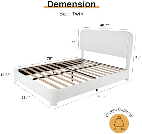 WEUP Twin Size Boucle Bed Frame, Upholstered Teddy Fabric Bed Frame - Image 2