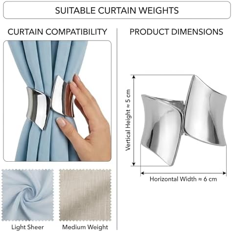 2 Pack Slivery Wire Drawing Spring Clip Curtain Tiebacks Holdback Buckles - Image 3