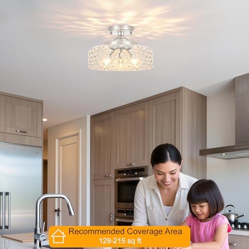 Brushed Nickel Semi Flush Mount Ceiling Light, 3-Light Ceiling Light - Image 3