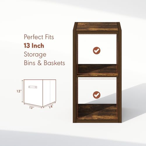Furinno Cubicle Record Player Stand, 2-Cube Record Storage, Amber Pine - Image 5