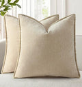 decorUhome Soft Chenille Throw Pillow Covers 12x12 Set of 2 Beige by decorUhome