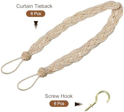 uxcell 6Pcs Curtain Tiebacks, 58cm/23 Braided Drapery Holdback Holder - Image 3