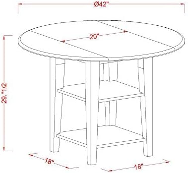 East West Furniture SUAV5-BMK-W 5 Piece Dining Room Furniture Set Includes a Round Dining Table with Dropleaf & Shelves and 4 Wood Seat Chairs, 42x42 Inch, Buttermilk & Cherry