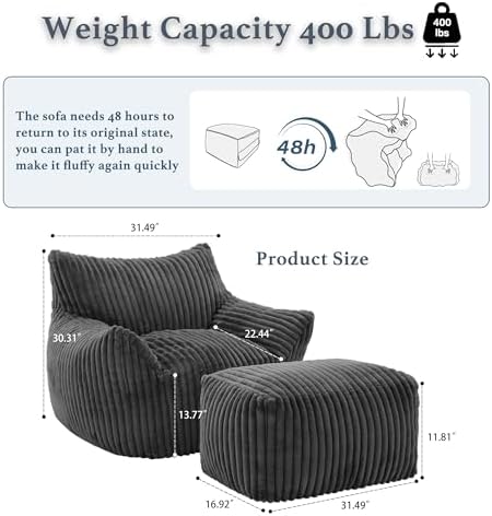 Gericco Oversized Bean Bag Chaise Lounge Chair - Image 2