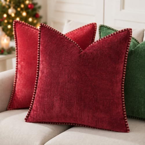 Pallene Chenille Soft Wine Red Throw Pillow Cover 24x24 Set of 2 - Image 2